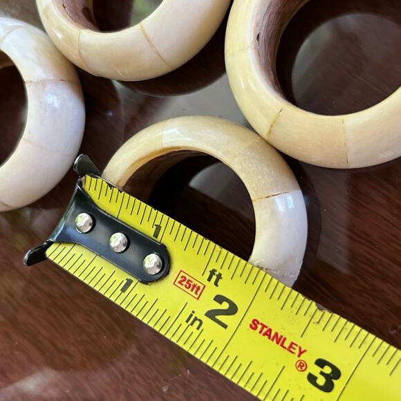 Vintage AUDREY Napkin Rings Soap Stone with Wood Core Set of 4 - Picture 8 of 11